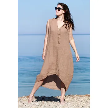 Dámské šaty TopMode Letní dámské lněné šaty s knoflíky 549060