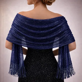 Šála luxusní společenský šál s třásněmi Barva: Tmavě modrá