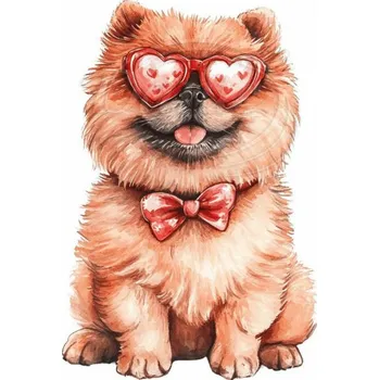 Textilní nažehlovací páska Dante Nažehlovačka Pomerian brýle srdce - 4 x 6 cm