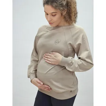 Těhotenská mikina Těhotenská a kojicí mikina 3v1 Love Struck - béžová mauve, bavlněná Velikost: XL