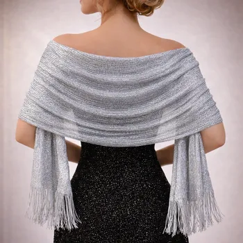 Šála luxusní společenský šál s třásněmi Barva: Stříbrná