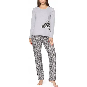 Dámské pyžamo Dámské bavlněné pyžamo s dlouhým rukávem MS-417 Šedé L