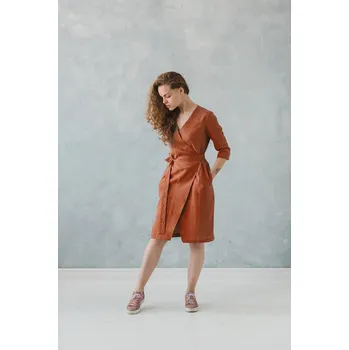 Dámské šaty TopMode Zavinovací lněné šaty s rukávem 532863