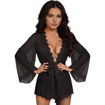 Souprava dámského spodního prádla Medvídárek Noční župan H098 - černá Velikost: S