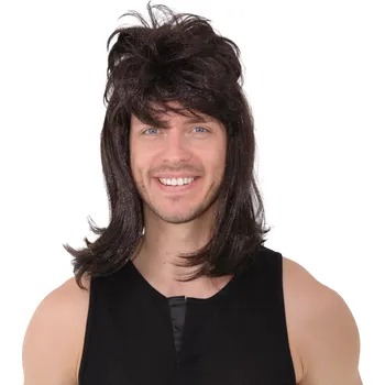 Karnevalová paruka Party paruka Rockman dlouhé vlasy tmavě hnědá