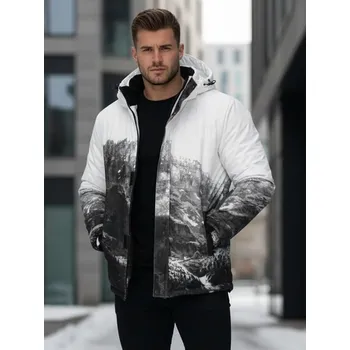Pánská casual bunda Dstreet Jedinečná bílo-černá zimní bunda s potiskem