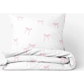Povlečení Bavlněné povlečení - Růžové mašličky 140 x 200 a 70 x 90 cm