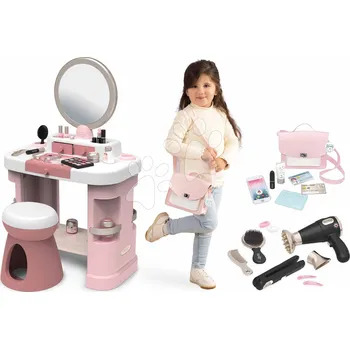Dětská kuchyňka Sada kosmetického stolku s kadeřnickou sadou My Beauty Dressing Table Smoby se stoličkou a kabelkou