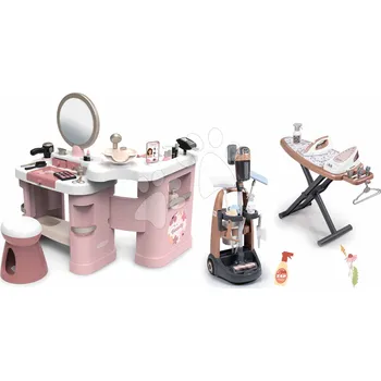 Dětská kuchyňka Set kosmetický stolek a úklidový vozík s vysavačem se zvukem My Beauty Center 3v1 Smoby a elektronický fén se žehlicím prknem