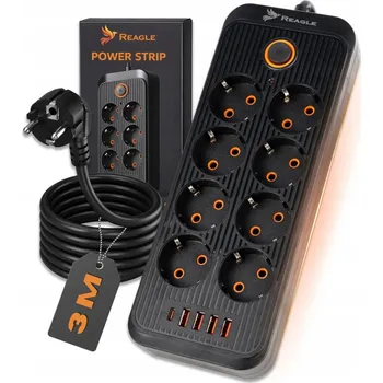 Napájecí kabel Prodlužovací Kabel přívod Reagle 3 m 8 ks černý