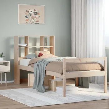 Postel vidaXL Postel s knihovnou bez matrace 90x190 cm masivní borovice [3322002] Barva: Přírodní