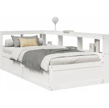 Postel vidaXL Postel s knihovnou bez matrace 100x200 cm masivní borovice [3324466] Barva: Bílá