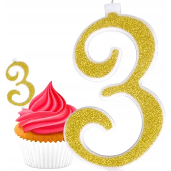 Dortová svíčka NAROZENINOVÁ SVÍČKA NA DORT ČÍSLICE 3 ZLATÁ S GLITRY