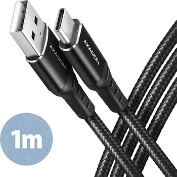 Datový kabel AXAGON BUCM-AM10AB, HQ kabel USB-C <-> USB-A, 1m, USB 2.0, 3A, ALU, oplet, černý