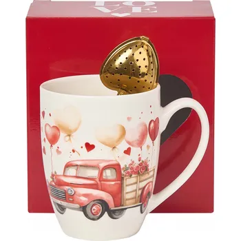 Hrnek se sítkem Srdce 360 ml Auto Porcelán Dárek Valentýn