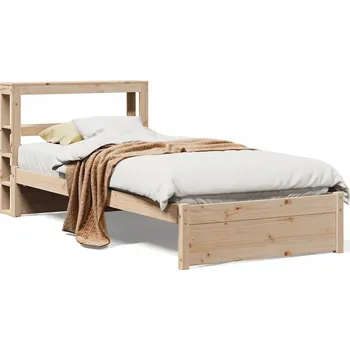 Postel Dřevěná borovicová postel s čelem a policemi, 214,5 x 96 x 82 cm