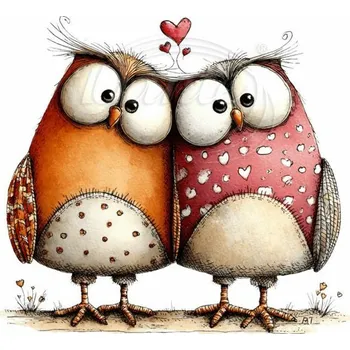 Textilní nažehlovací páska Dante Nažehlovačka Zamilované sovičky - 6 x 5 cm