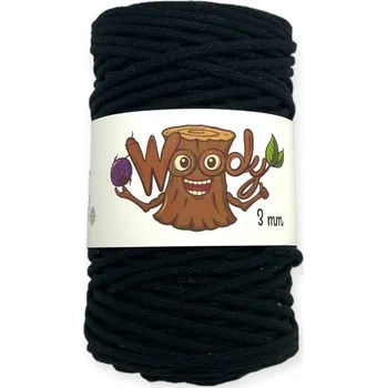 Příze Woody 3 mm – Černá (100m)