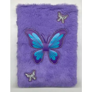 Plyšový zápisník pro děti - Motýl fialový -A5 linkovaný