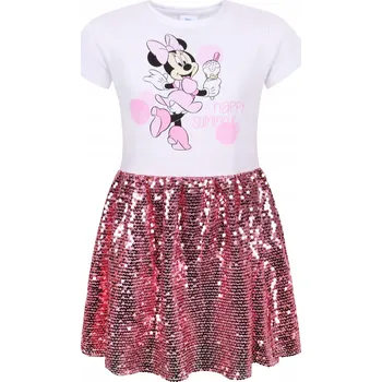 Dívčí šaty Dívčí flitrované bavlněné šaty Minnie Mouse s krátkým rukávem, 128 cm