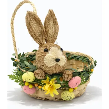 Velikonoční dekorace Slámový velikonoční košík DXY2025-6 15 cm žluto-hnědý