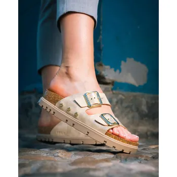 Dámská zdravotní obuv Leon 6010 Dámské korkové pantofle na platformě - Zlatá Velikost: 41