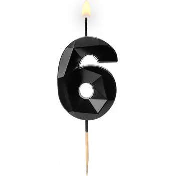 Dortová svíčka Narozeninová svíčka ČÍSLICE 6 černá DIAMANT na dort s leskem 5,7 cm