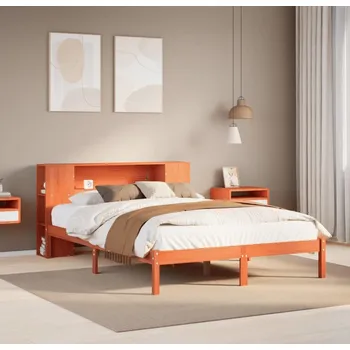 Postel vidaXL Postel s knihovnou bez matrace 135x190 cm masivní borovice [3321534] Barva: Voskově hnědá