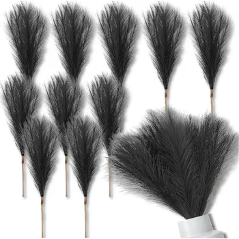 umělá květina Camerazar Umělá pampová tráva 20 kusů - černá dekorativní rákosová pírka pro design interiéru a zahrady