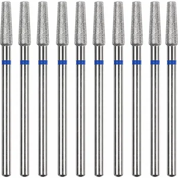Bruska na nehty Sada diamantových fréz na manikúru – 10 ks, válcové zaoblené, modrá střední zrnitost
