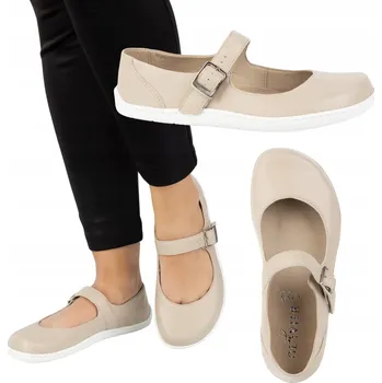 Dámské baleríny Barefoot baleríny dámské Olivier 1286 kožené s přezkou béžové 38