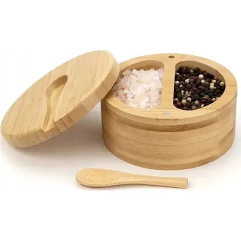 Dóza na potraviny Bambusová dóza na sůl a pepř s víčkem a lžičkou – elegantní