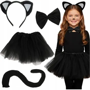 Karnevalový kostým KOSTÝM PRO DÍVKU NA MAŠKARNÍ PLES ČERNÁ KOČIČKA SUKNĚ ČELENKA