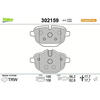 Brzdová destička Sada brzdových destiček, kotoučová brzda VALEO 302159
