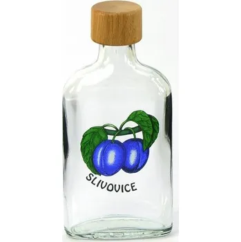 Láhev sklo 200ml PLACKA s dřevěným víčkem ŠVESTKA
