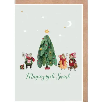 Obraz Vánoční přání s myškami a stromečkem