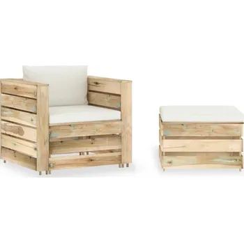 Zahradní sestava vidaXL 2dílná zahradní souprava s poduškami zeleně impregnované dřevo [3068145] Barva: Krémová a hnědá