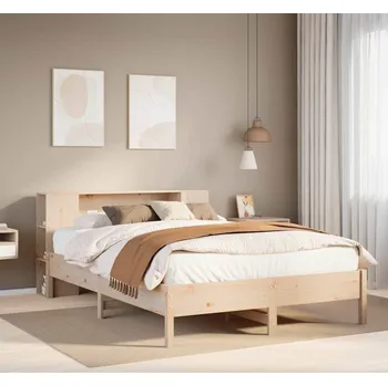 Postel vidaXL Postel s knihovnou bez matrace 140x190 cm masivní borovice [3322837] Barva: Přírodní