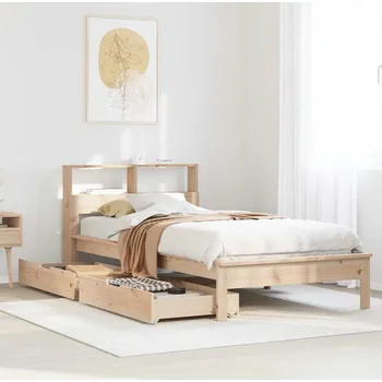 Postel vidaXL Postel s knihovnou bez matrace 90x190 cm masivní borovice [3309832] Barva: Přírodní