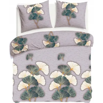 Povlečení Povlečení 220x200 cm, sada FLANEL, BAVLNA S CHLOUPKEM, tmavě šedá s listy