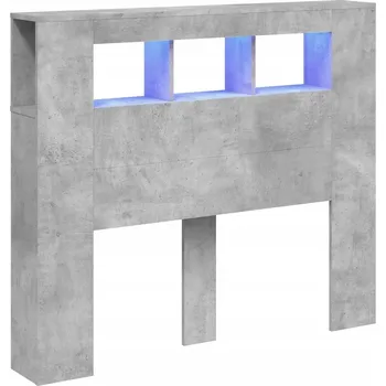 Čelo postele s RGB LED osvětlením a úložným prostorem, šedá betonu, 120x18,5x103,5 cm
