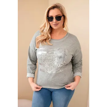 Dámská halenka Dámská blůza Plus Size s potiskem a delším zadním dílem khaki UNI