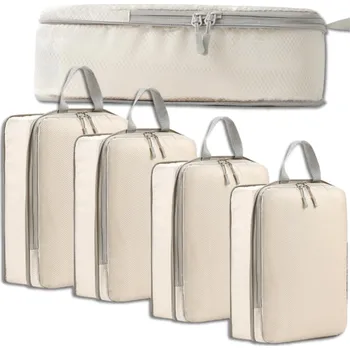 Camerazar Sada 4 organizérů do cestovního kufru, béžová, se zipem