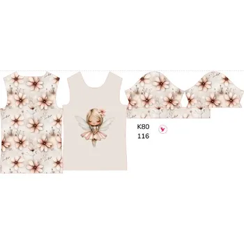 Panel na dětské funkční tričko s krátkým rukávem 116 květinová víla