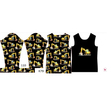 Panel na dětské funkční tričko s dlouhým rukávem 110 bagry černé