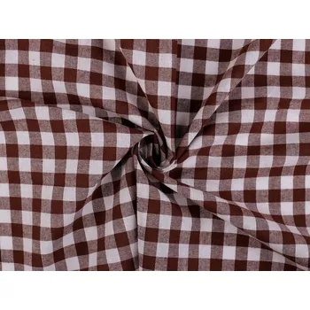 Bavlněná látka / plátno Kanafas větší kostka / káro METRÁŽ - 3 hnědá