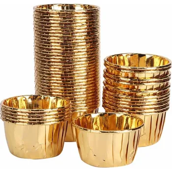 Jednorázové nádobí Zlaté papírové košíčky na muffiny a cupcakes 50 ks