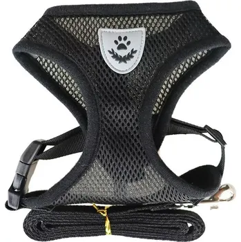 Postroj pro psa Reflexní bezchrástové postroje pro psa/kočku S černé + vodítko 120 cm