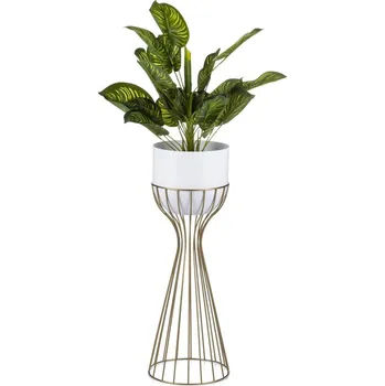 Květináč Květináč na stojanu LOFT V 56 cm zlatý/bílý