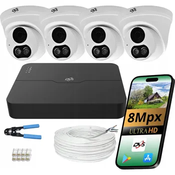 Bezpečnostní kamera SADA PRO DOMÁCÍ MONITORING 4 KAMERY KOPULE 8MPX 4K DVS POE AUDIO IP67 IP